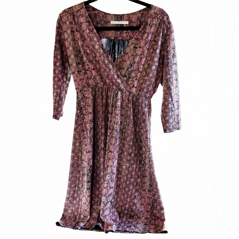 Peruvian Connection 16 Faux Wrap Knit Meraux Dress BoHo Print V-Neck 3/4 Sleeve - Picture 4 of 15